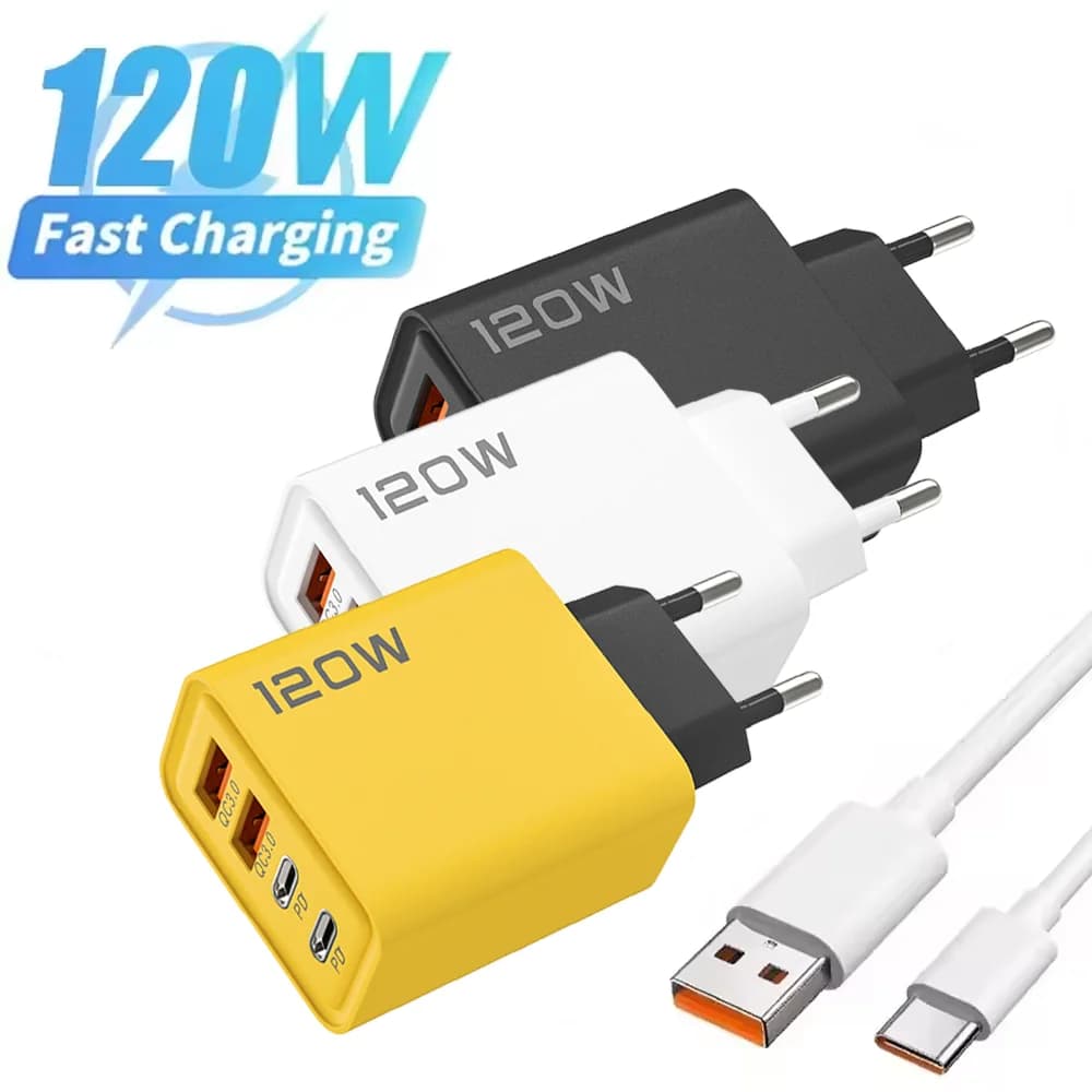 Caricatore di ricarica rapida totale da 120 W Cavo da USB a tipo C Adattatore di alimentazione per telefono per dispositivo USB universale Caricatore da muro a ricarica rapida