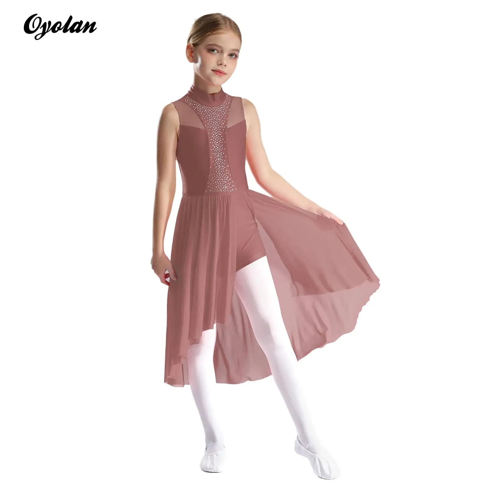 Body da ginnastica per bambina con strass, maglia da balletto, lirico, moderno, contemporaneo, vestito da ballo, costume da pattinaggio artistico