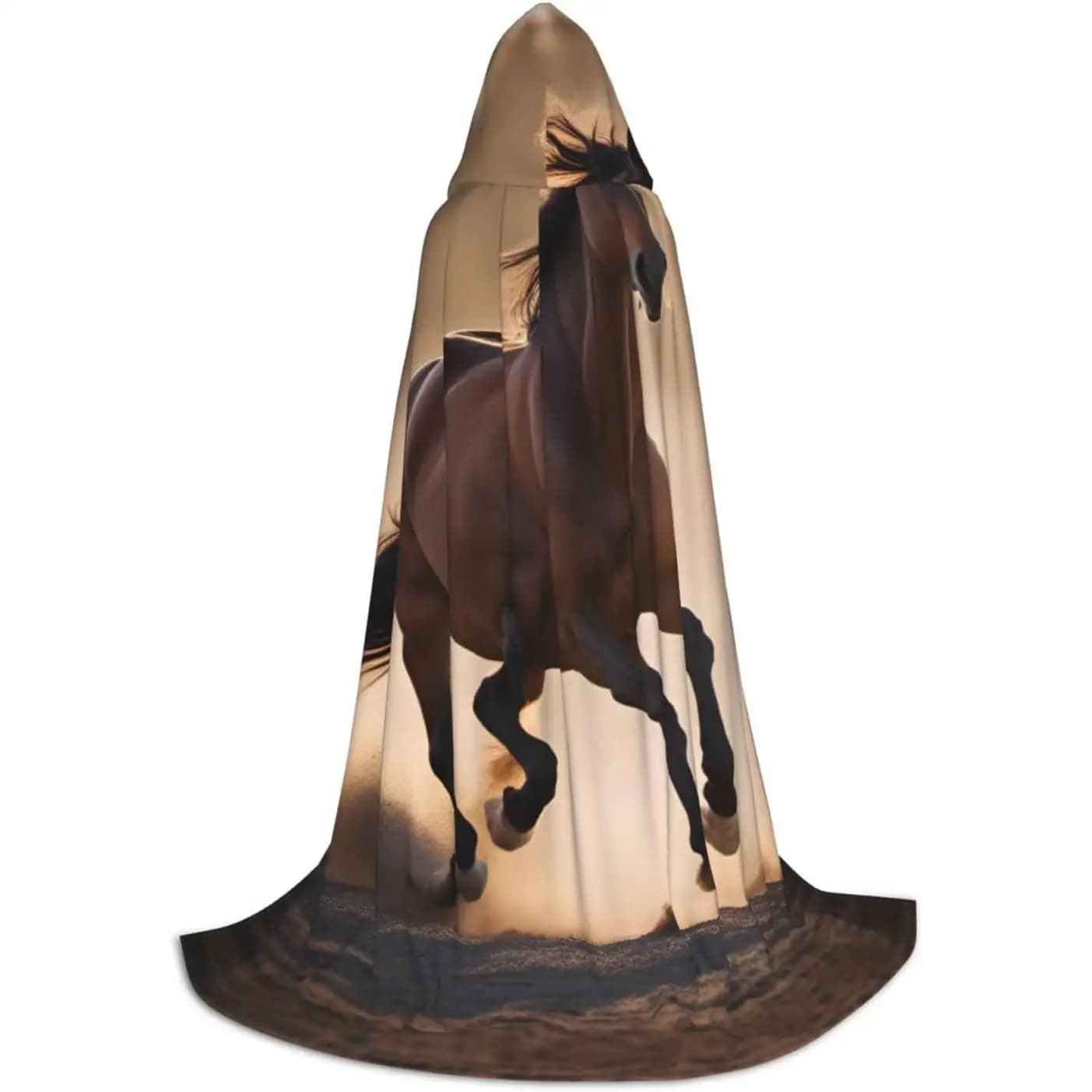 Hoodie with Running Horses Printing for Men Permanent Halloween Costume, Perfect for Water Resistant Role Party