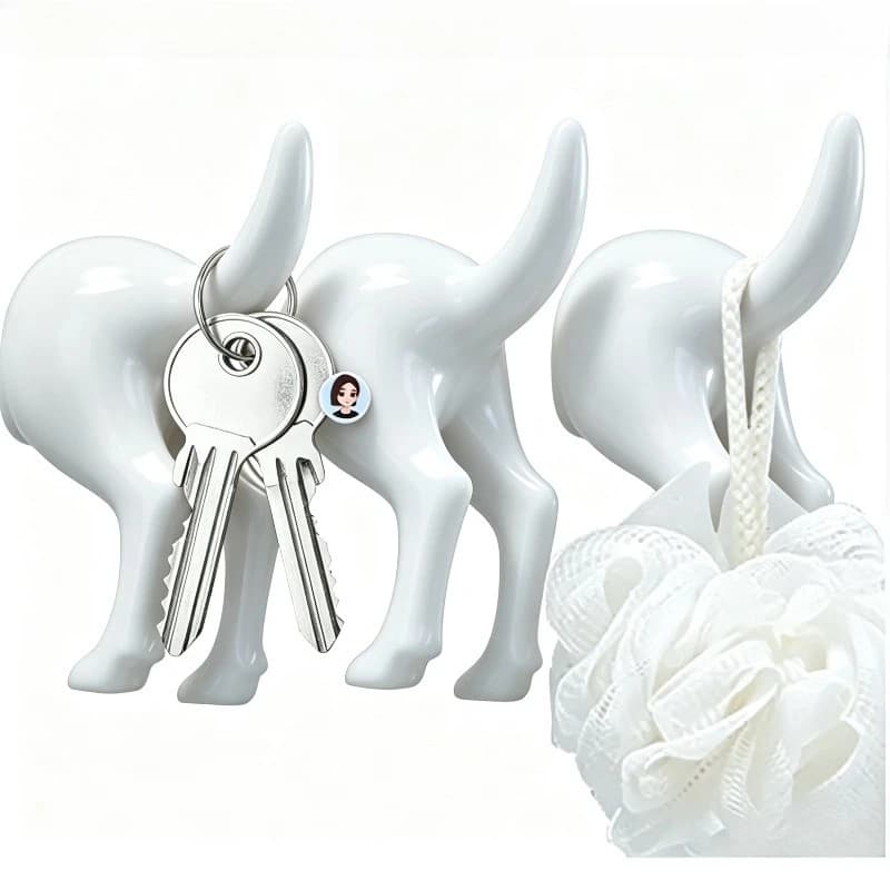 Dog Tail Hooks 3Pcs Nordic Plastic Wall Mounted Self Adhesive Coat Hat Key Hanger Storage Rack Decoration Novelty