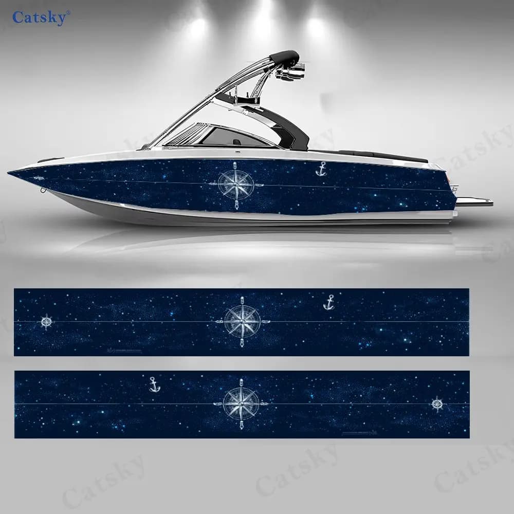 Adesivi per Barche con Bussola e Ancora Stardust, Decalcomanie in Vinile PVC Impermeabile per Barche da Pesca, Design Durevole ed Elegante