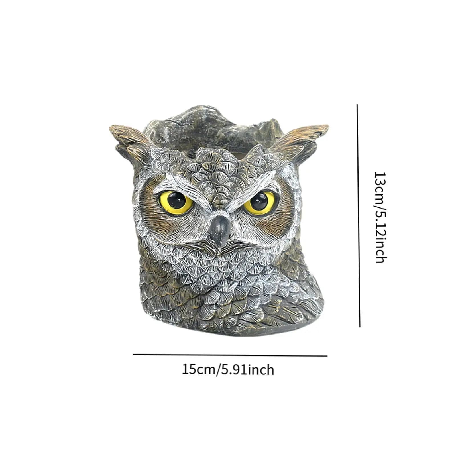 Owl Planter Small Flower Pot Resin Sculpture 5.9x5.3x5inch Multipurpose Desktop Ornament for Garden Desk Lightweight Rustic