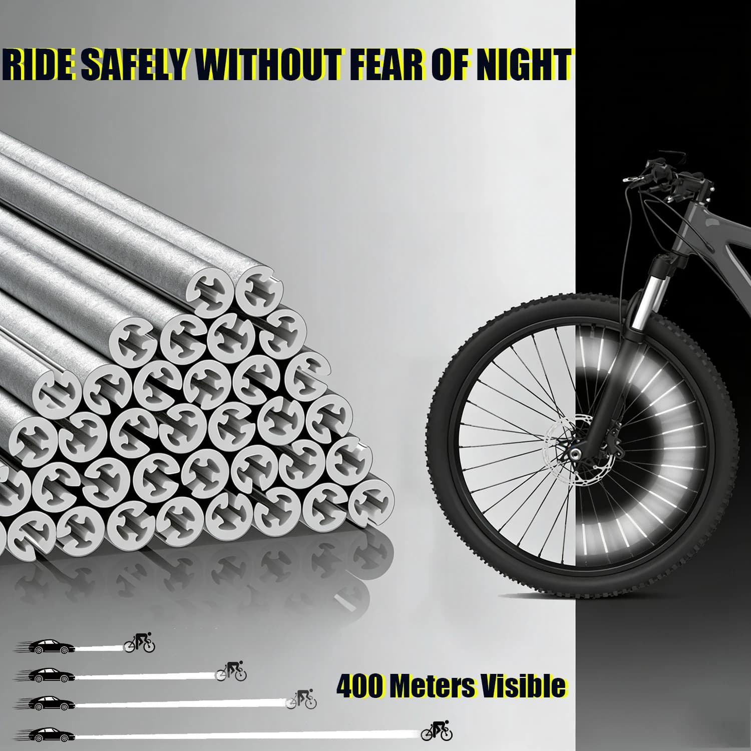 Striscia di avvertimento del tubo 12/24/36 pezzi clip di montaggio riflettente ruota di bicicletta raggi riflettore striscia filo di acciaio lampada bici riflettore luce