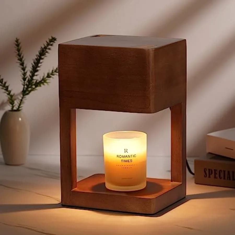 Candle Warmer Lamp Wood with Timer, Dimmable Electric Candle Lamp Warmer for Jar Candles, 2*35 Watt Bulb, Mothers Day Birthday