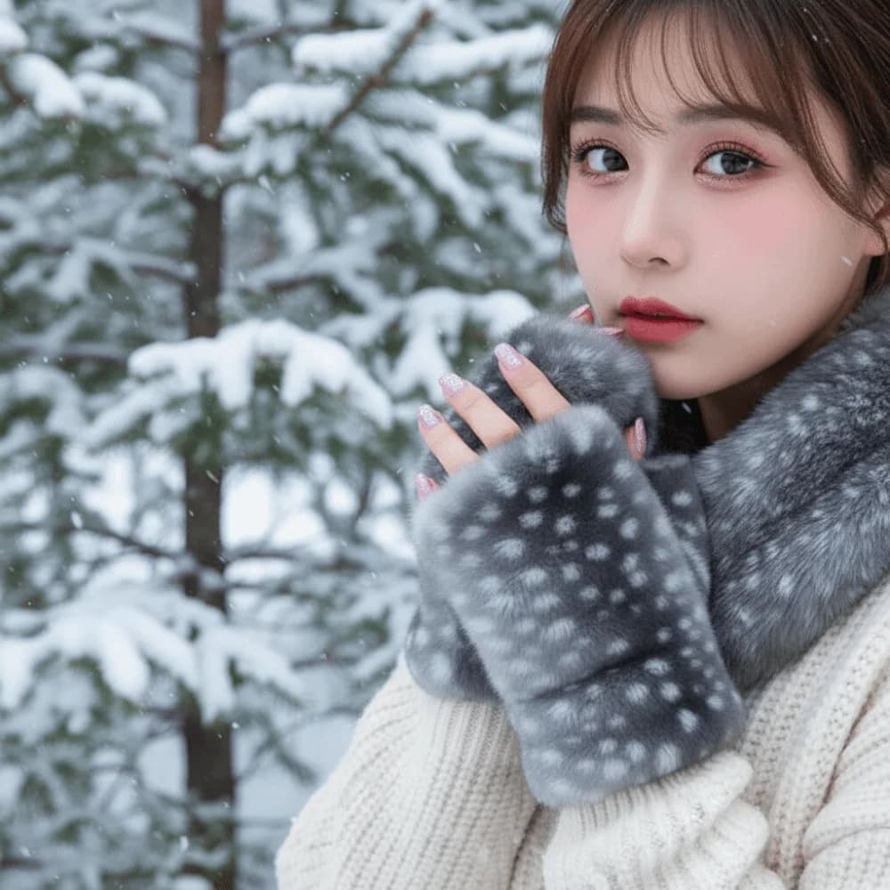 Thickened Fingerless Furry Gloves Elastic Cuff Fleece Lined Faux Fur Handwarmer Skin Friendly Washable Plush Wrist Sleeve
