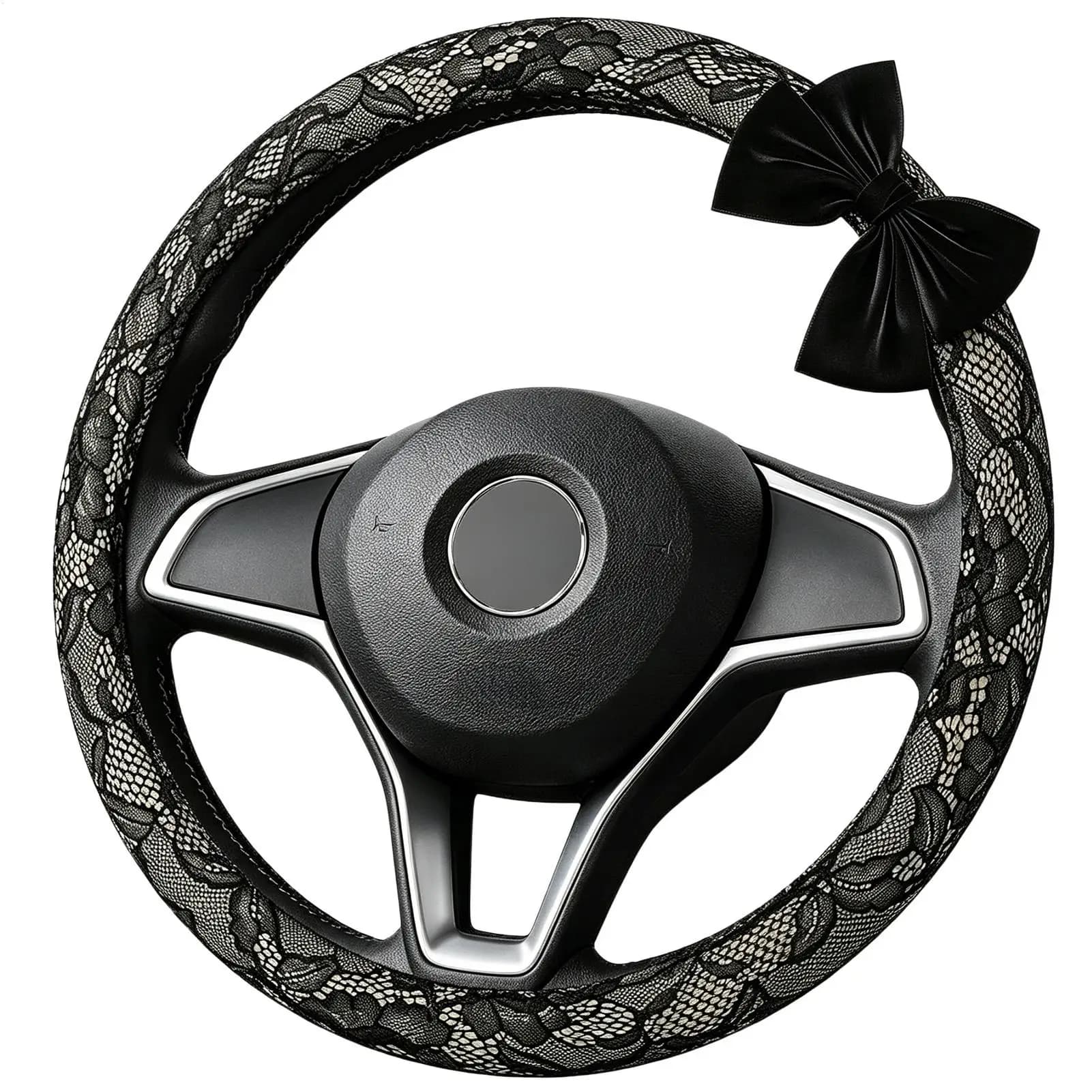 Car Wheel Cover For Women 15 Inches Lace Pattern Protective Decor Steering Cover With Bow For SUV Truck Road Trip Daily Commute
