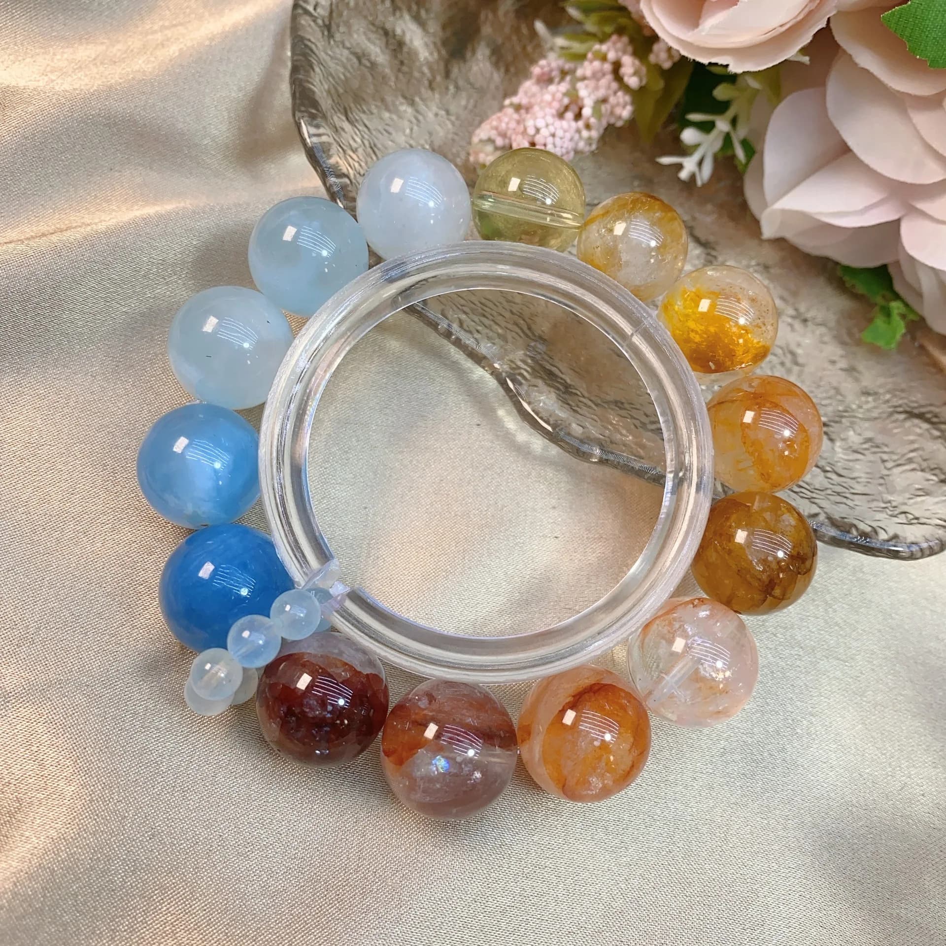 Natural yellow red flower rubber blue sea treasury with racing ring faded light luxury and fashionable Brac Lu women's