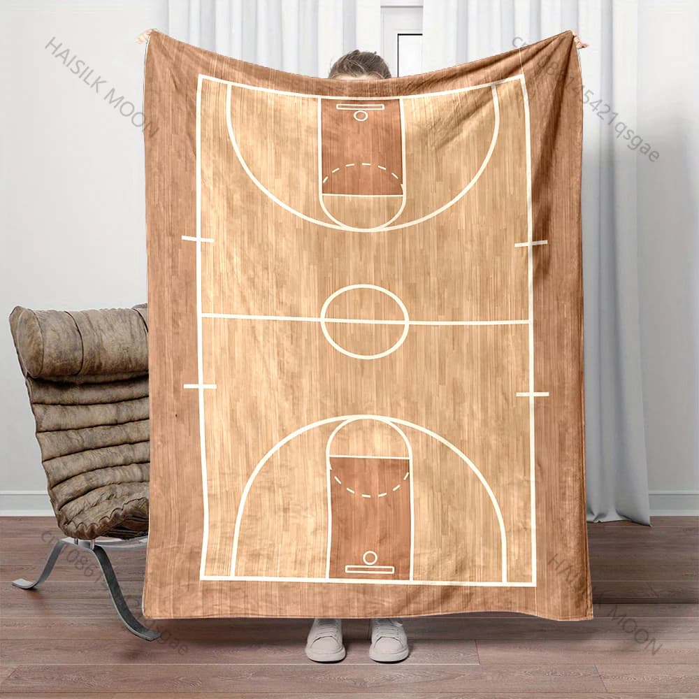 Coperta stampata con vista dall'alto del campo da basket, calda, morbida e soffice, per bambini e adulti, per divano, letto, viaggi all'aperto, campeggio, camper