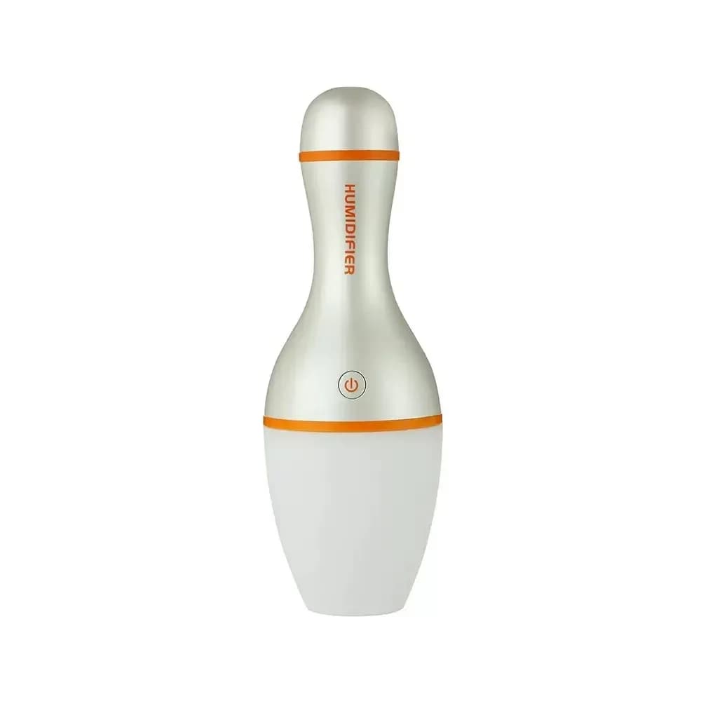 Umidificatore Silenzioso a Ultrasuoni a Forma di Bowling, Diffusore Arancione con Spegnimento Automatico, Illuminazione LED Rilassante, Compatto per Casa, Ufficio e Auto