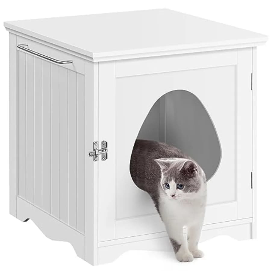 Mobiletto per lettiera per gatti con design in legno e portasciugamani, mobiletto per bagno per animali domestici per uso interno, tavolino laterale a prova di cane, naturale