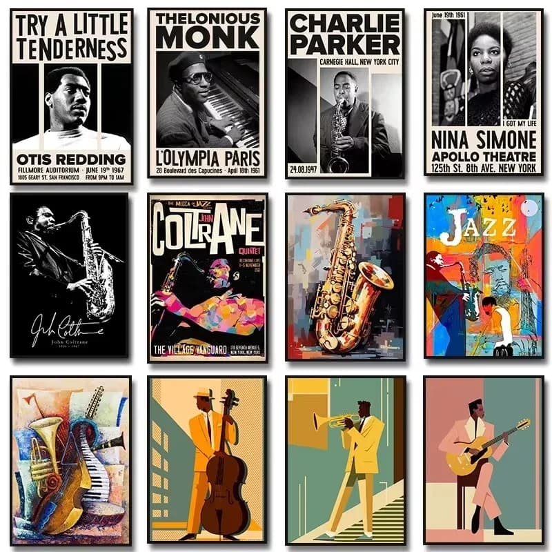 Jazz Music Saxophone Guitar Cello John Coltrane Nina Simone Art Poster Canvas Painting Wall Prints Picture for Room Home Deco