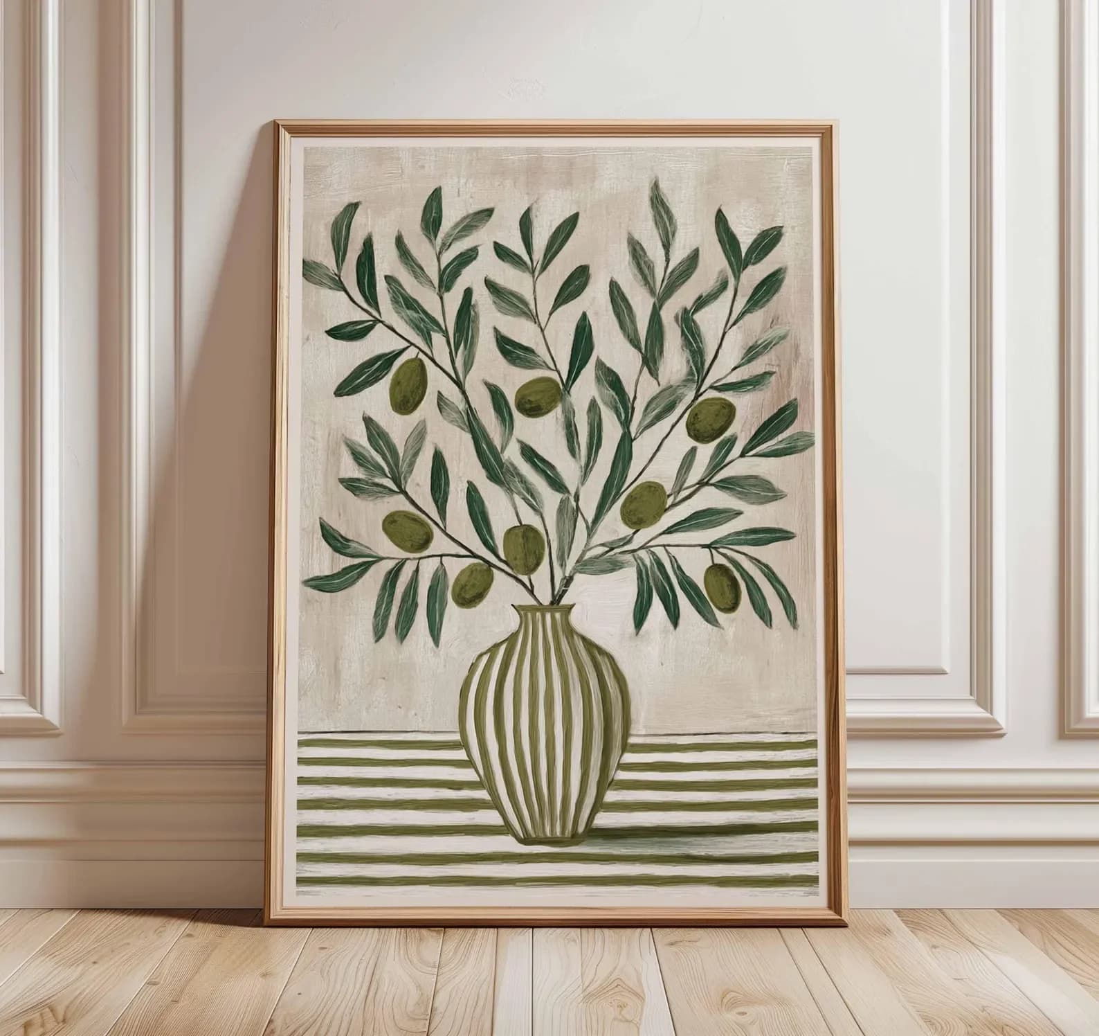 Olive Branch Poster, Mediterranean Kitchen Wall Art, Rustic Vase Print, Green Botanical Decor, Farmhouse Country Style Artwor