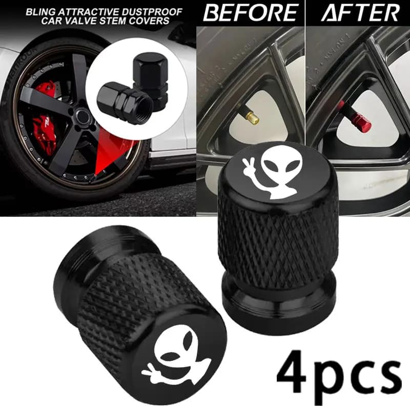Tappi per Valvole Pneumatici Auto, Copri Steli Antipolvere e Impermeabili con Logo Alien per Styling Auto, Camion, Moto e Bici