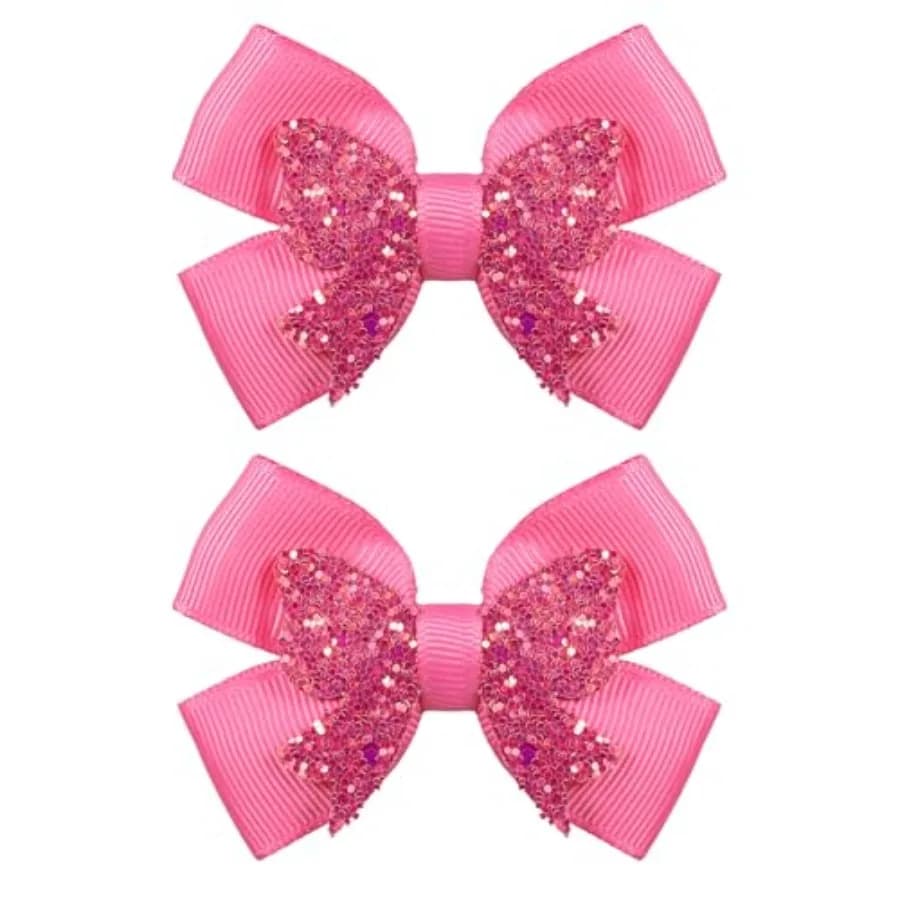 2pc Glitter Pigtail Hair Bow Barrettes Alligator Clips 3" Small Sequin Bowknot Hairpins for Toddler Teens Cheerleader Girls Bir