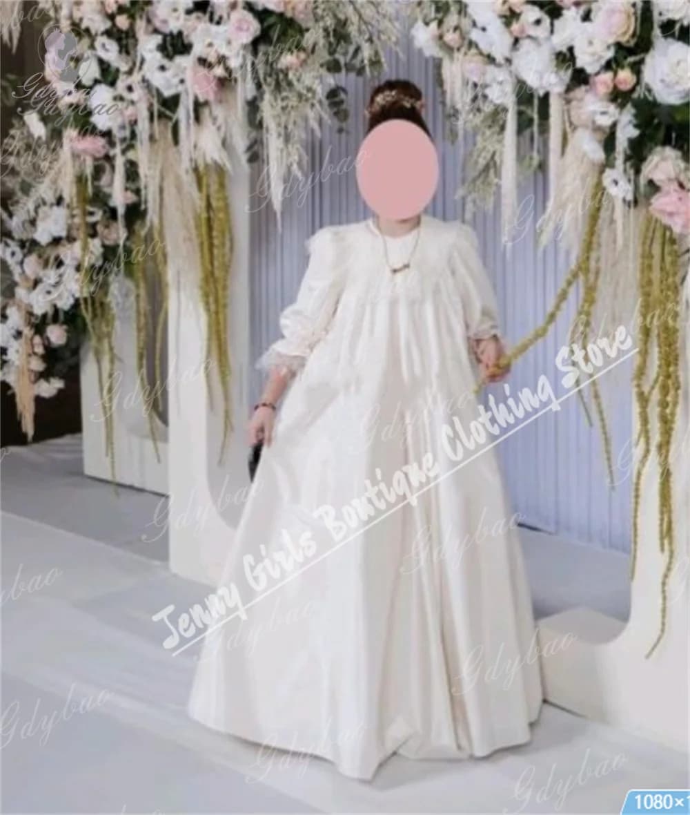 Eleganti abiti da ragazza di fiore avorio per matrimonio, girocollo, pieghe, spettacolo, maniche a tre quarti, abito da prima comunione per bambini
