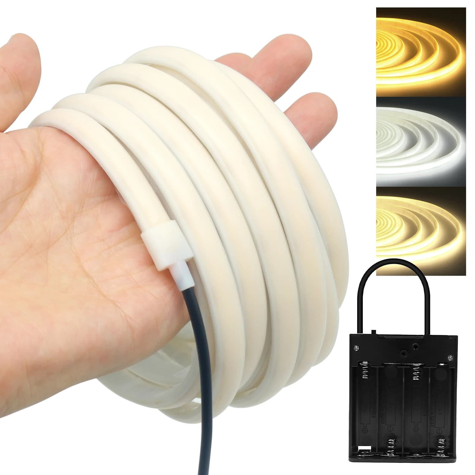 LED Neon Rope Light With Battery Powered Warm/Natural White Waterproof Flexible Silicone Strip Light for Camping Party Decor