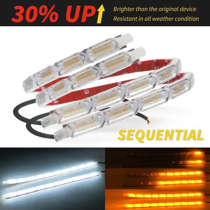 1 paio luminoso flessibile DRL LED Strip Daylight indicatori di direzione bianco giallo sequenziale LED luci di marcia diurna per auto faro