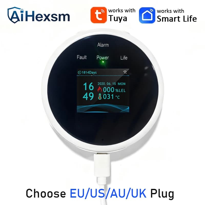 Rilevatore Intelligente di Perdite di Gas Naturale con Controllo APP, Allarme Digitale LED per Gas Combustibili ad Alta Sensibilità, Spina EU