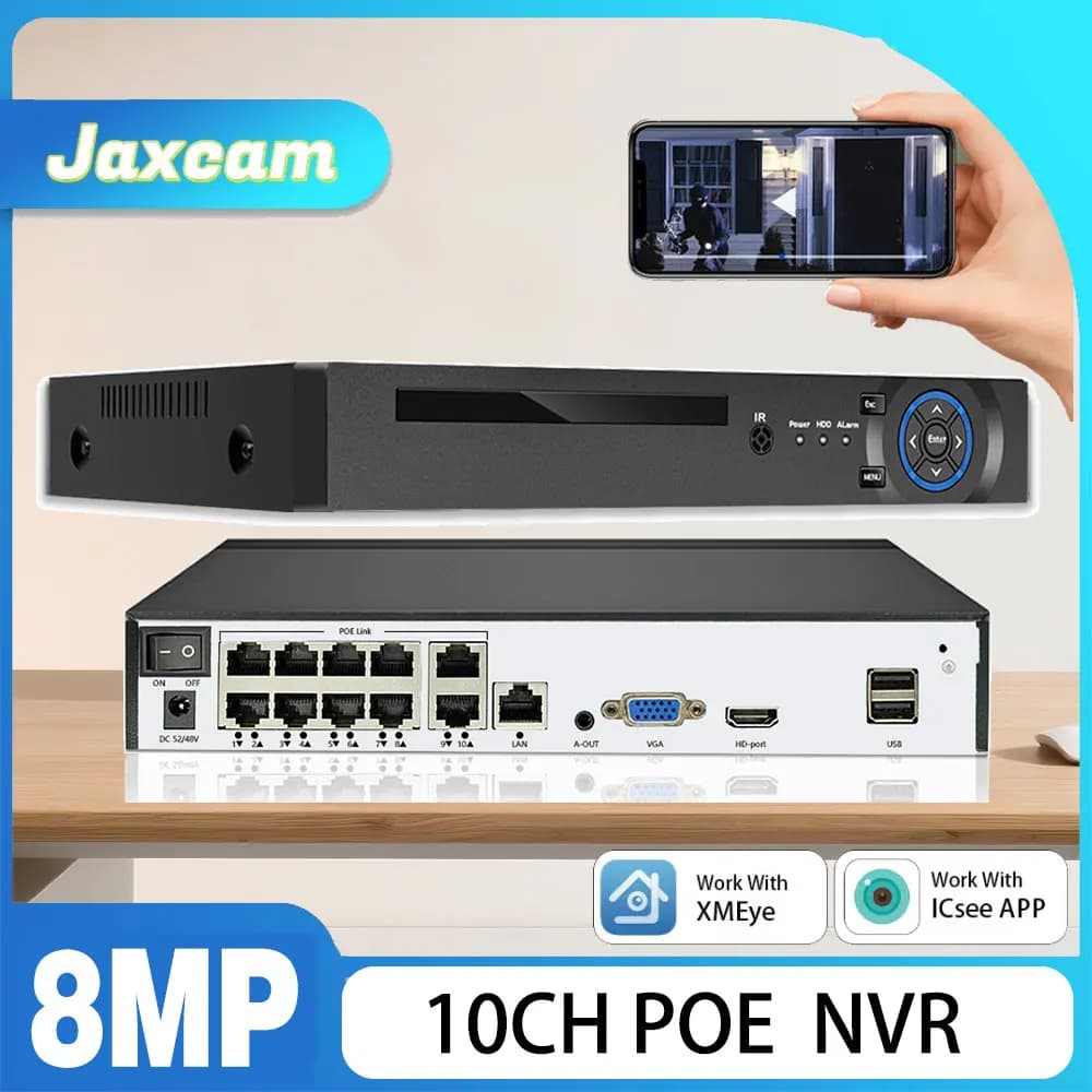 Xmeye NVR di Sicurezza 4K 8MP, Rilevamento Volto Smart Home, NVR POE 8 Canali H.265+ XVI TVI CVI, Videoregistratore Ibrido POE