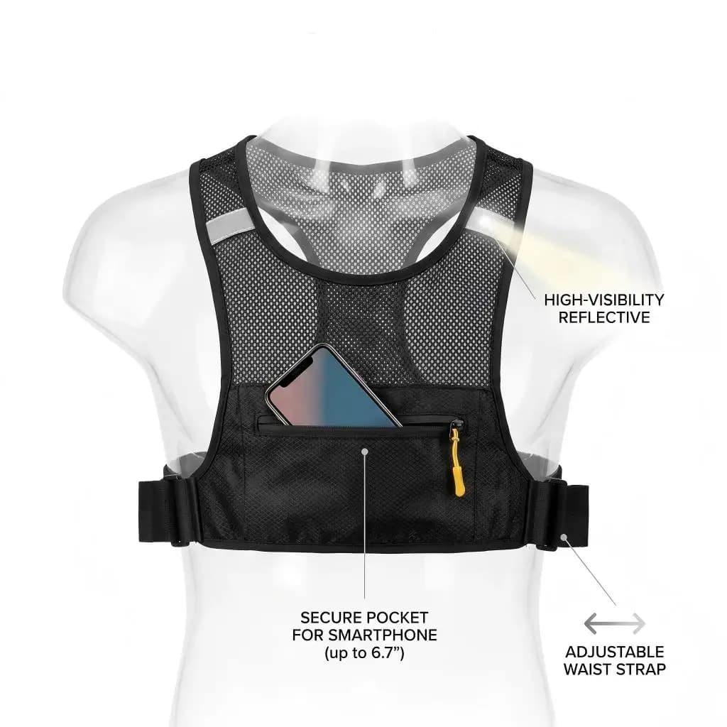 Reflective Running Chest Bag Fits 6.7" Phone - Breathable Lightweight for Marathon, Cycling, Hiking