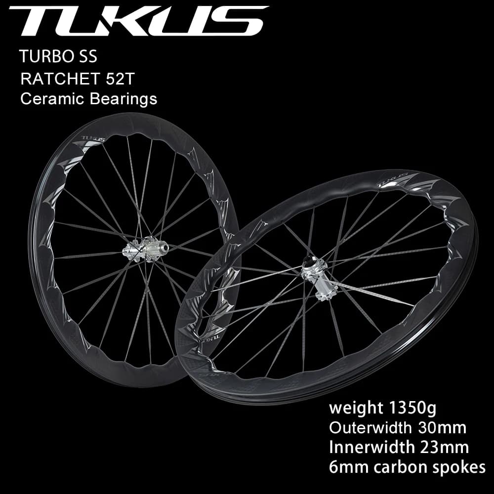 TUKUS BLUEFIN TURBO Set di ruote in carbonio da strada Design speciale aerodinamico Cerchioni da ciclismo Cuscinetto in ceramica Freno a disco Ruota a cricchetto 52T