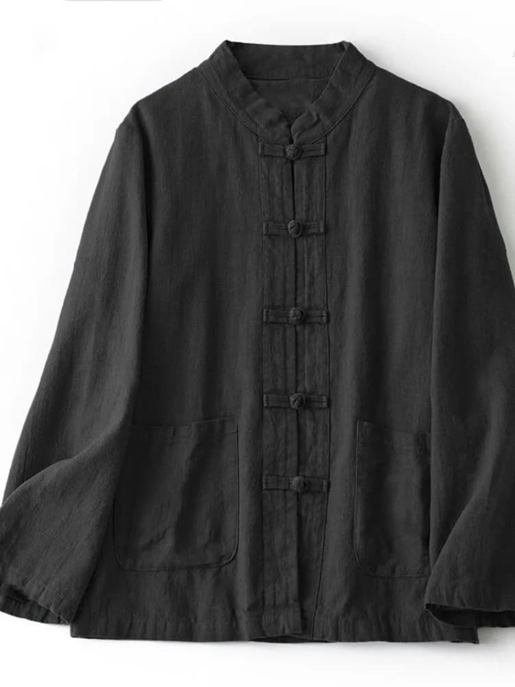 Women's Cotton Linen Long Sleeve Shirt Stand Collar Tai Chi Traditional Chinese Style Outerwear Jacket Autumn Fashion Zen Style