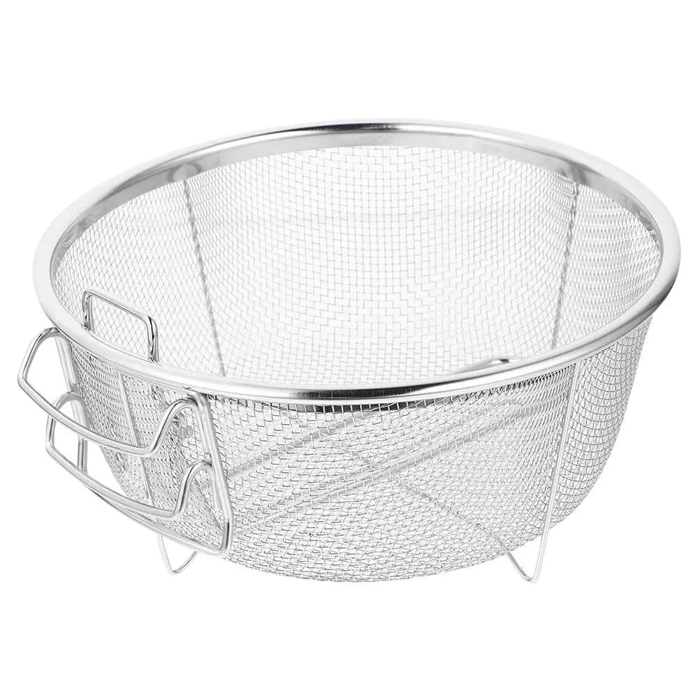 Cestello per Frittura in Acciaio Inox, Rotondo con Manico Pieghevole, Design Ergonomico per Friggitrice ad Aria, Patatine Fritte, Pollo e Snack