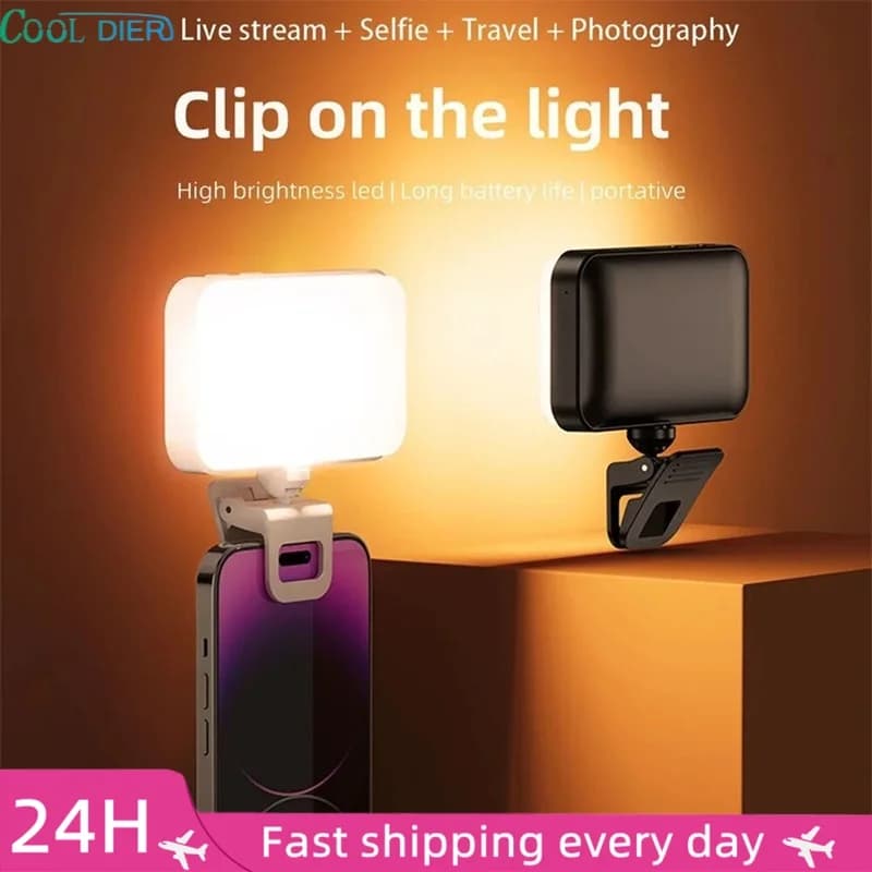 COOL DIER Luce LED tascabile per selfie, per iPhone, iPad, cellulare, laptop, con clip, flash, luce di riempimento, video, foto, ring light, lampada per fotografia