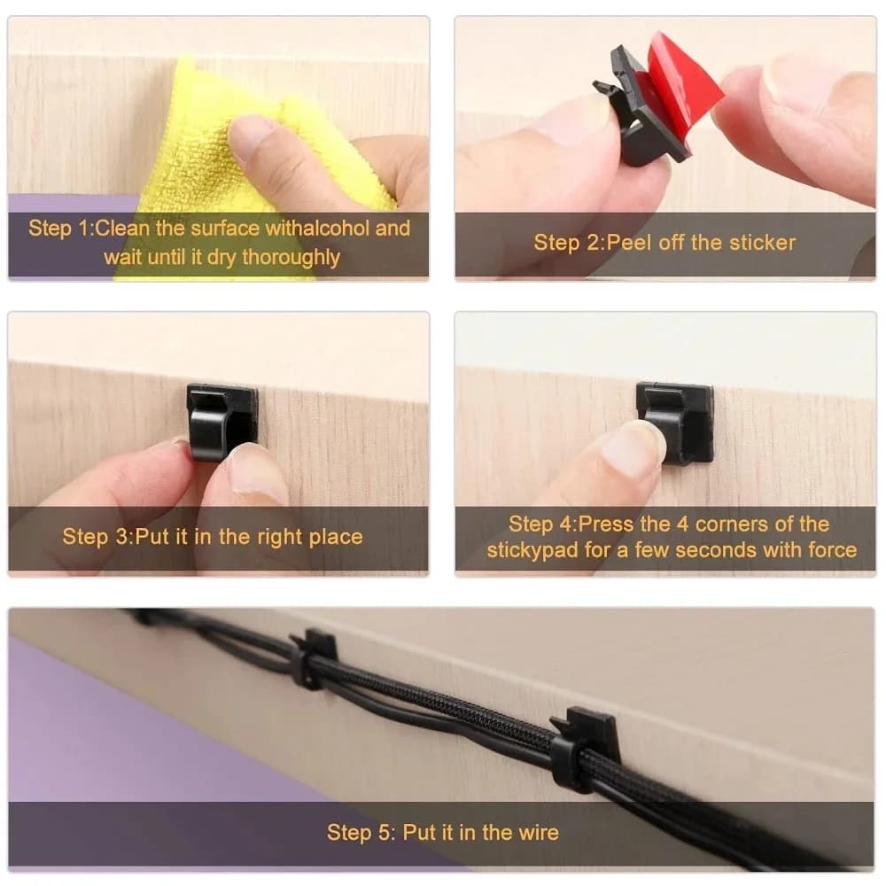 50 Pezzi Clip Adesivi Trasparenti per Cavi, Organizzatore di Cavi per Esterni, Supporto per Cavi Sotto Scrivania, Auto, Parete, TV