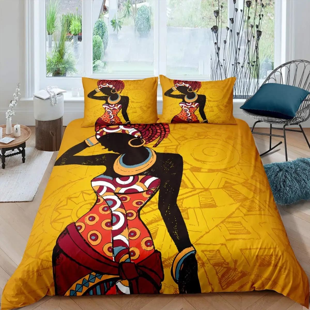 Set biancheria da letto donna africana Copripiumino vintage paese africano per bambini Ragazzi Ragazze Adolescenti Stile Boho Nazione esotica Microfibra