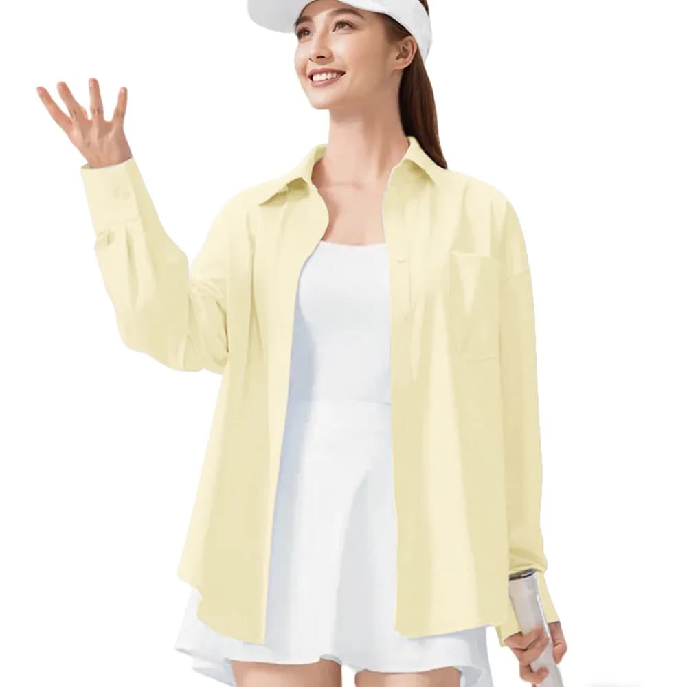 Estate nuova moda donna manica lunga sensazione di freschezza camicia leggera sottile protezione solare camicetta allentata traspirante cappotto sportivo da yoga fitness