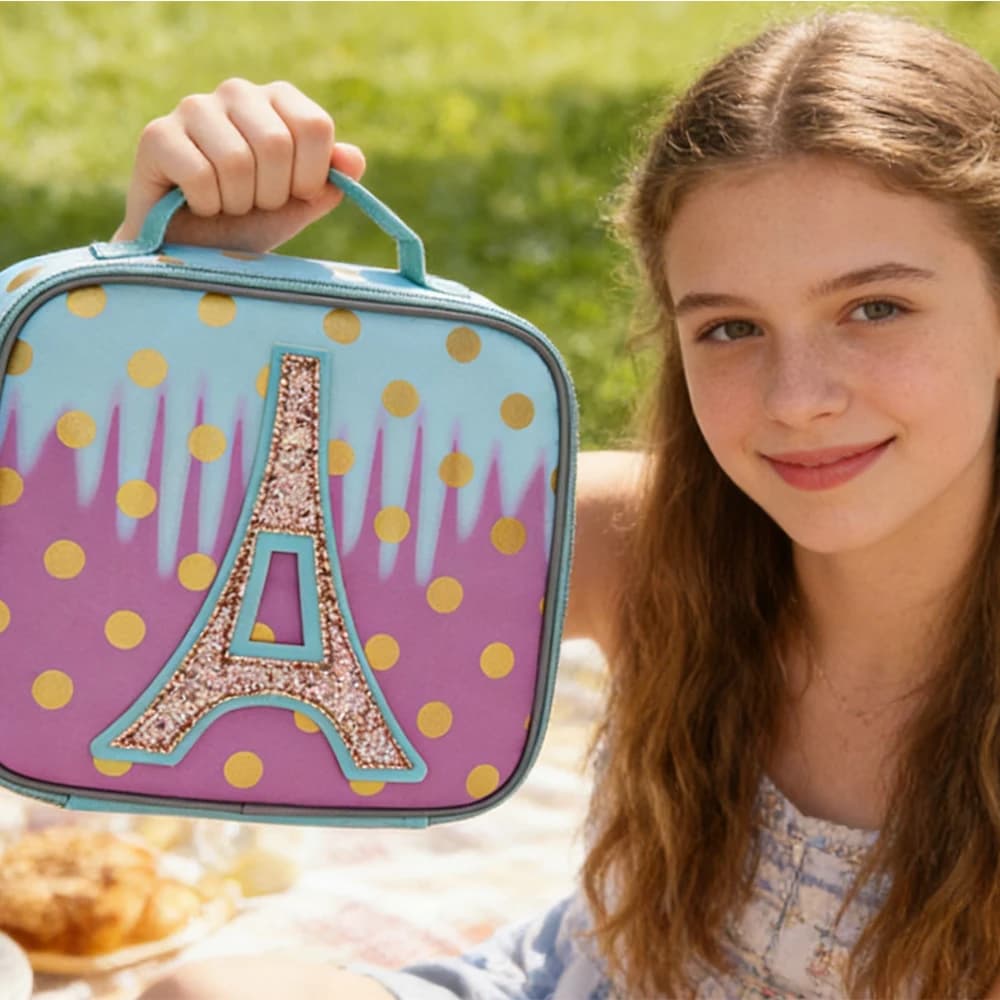 BLING BABIES Borsa per bambini, borsa per il pranzo, con un design a motivo di torre dorata, adatta per il trasporto di cibo