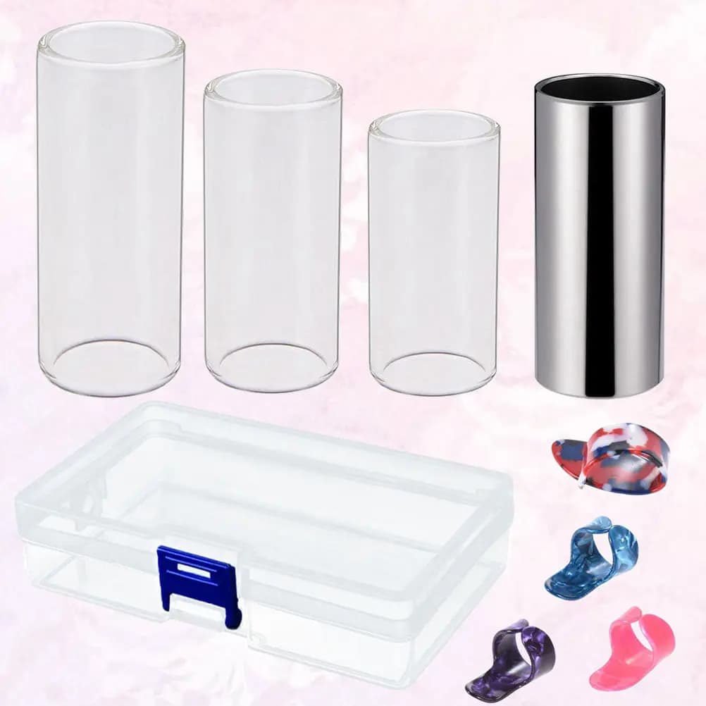 Guitar Slide and Pick Kit 3 Glass Slides Stainless Steel Slide 4 Finger Thumb Picks Storage Box for Acoustic