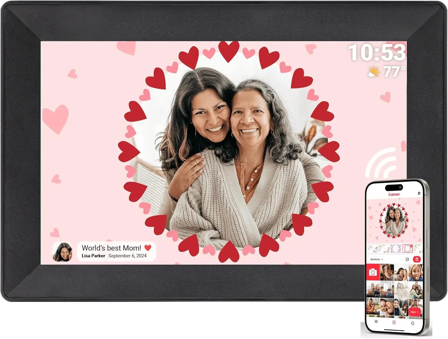Cornice digitale WiFi da 10,1 pollici con touchscreen, 16GB, rotazione automatica, condivisione foto/video tramite app