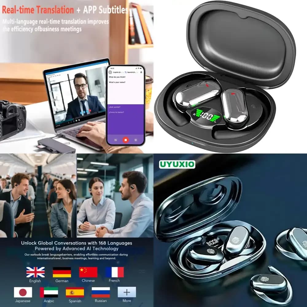Auricolari UYUXIO con Traduzione AI in Tempo Reale per 144 Lingue, Cuffie per Traduzione Online OWS per Affari