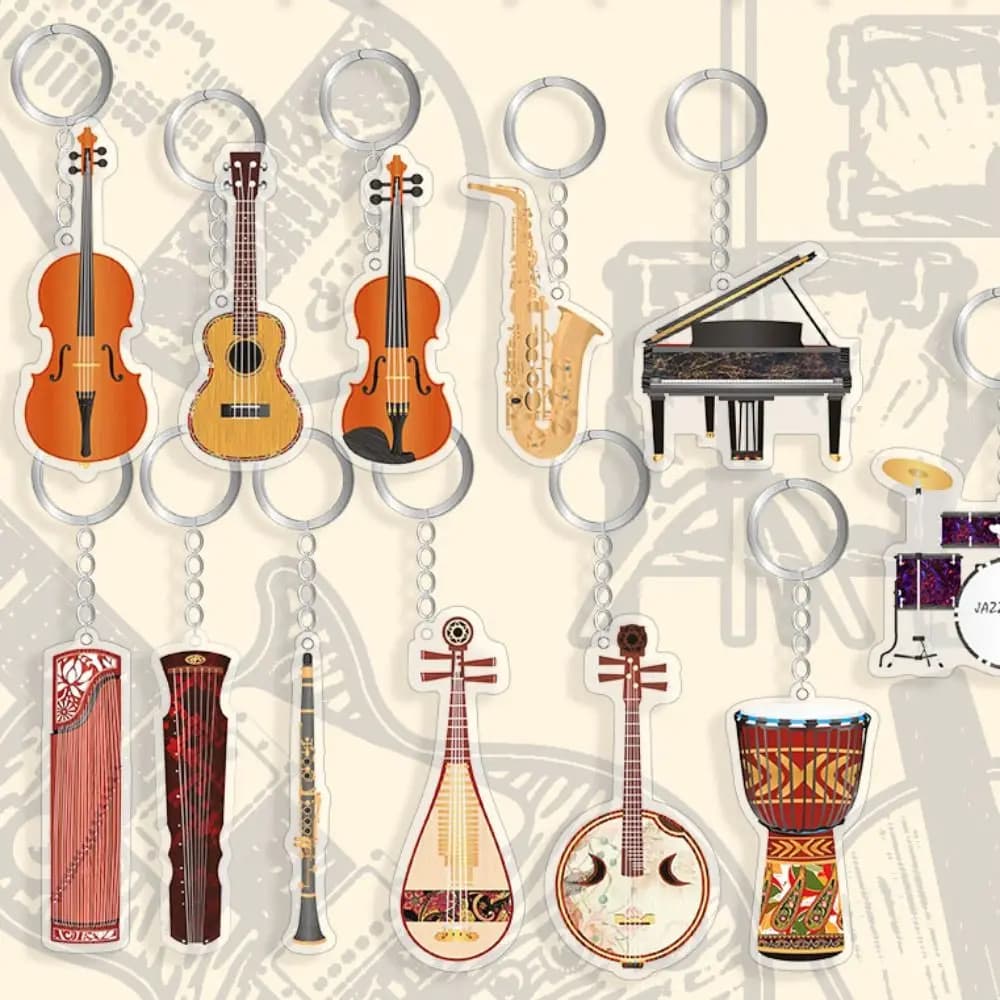 Ukulele Chitarra Portachiavi in acrilico Violoncello Clarinetto Modello di chitarra Ciondolo Trung Nguyen Djembe Portachiavi modello di chitarra elettrica