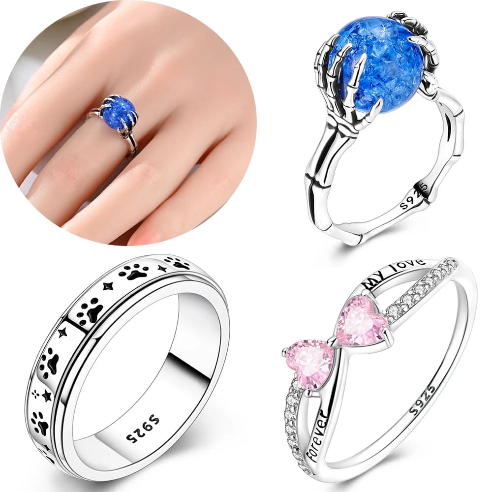 925 Sterling Silver Dog Paw Print Star Women Rings Fit Pattern Rings For Women Girls Jewelry Birthday Anniversary