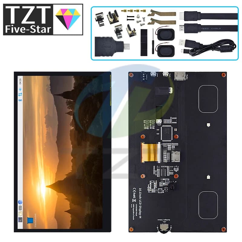TZT 10.1 Inch HDMI-compatible LCD display module 10.1" capacitive touch screen 1024X600 IPS HD Viewing For Raspberry Pi B 3B+/4B