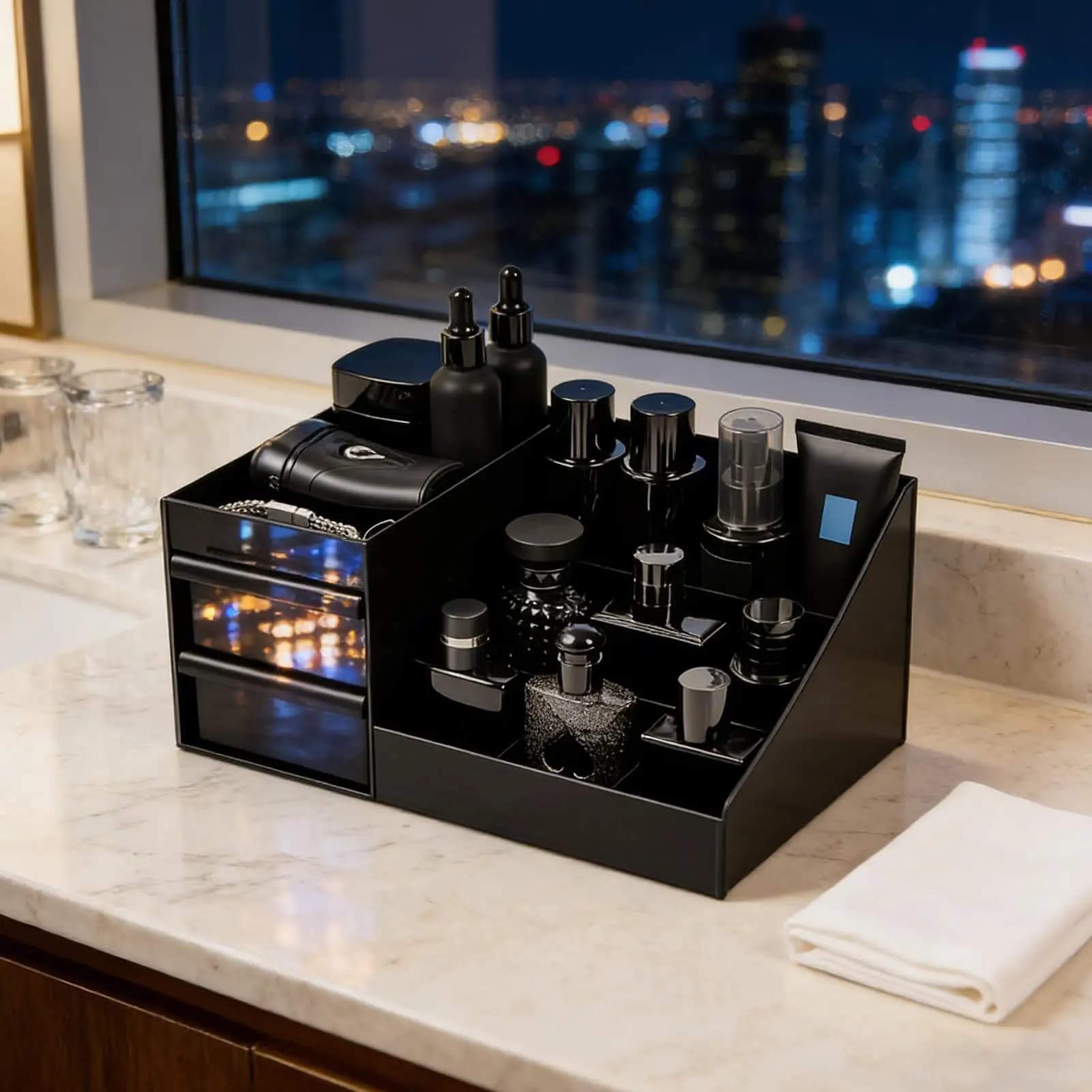 Organizzatore per Trucchi con Cassetto, Contenitore per Gioielli e Cosmetici, Porta Profumi da Scrivania, per Camera da Letto, Bagno e Piano di Lavoro