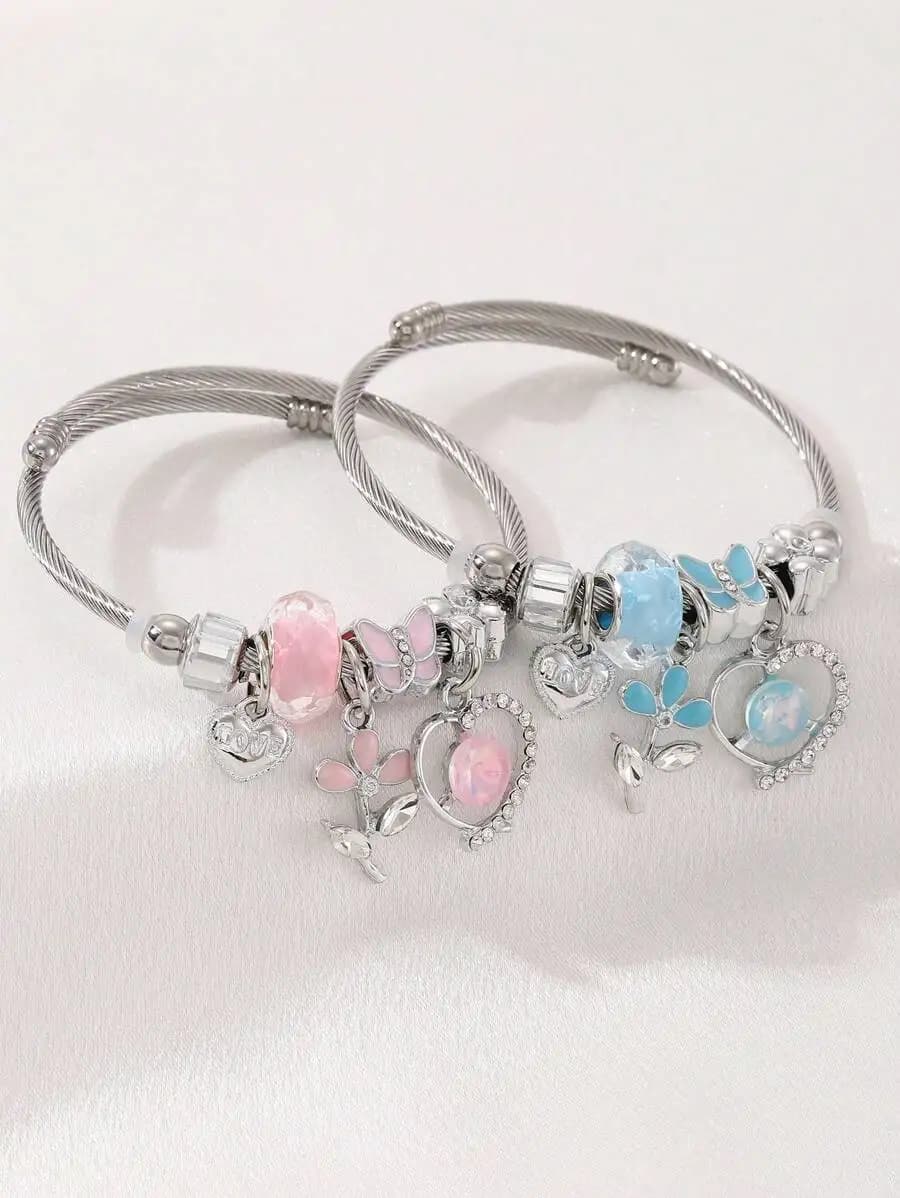 Bracciale con ciondolo a forma di cuore e farfalla in acciaio inossidabile smaltato per donna, gioiello alla moda, idea regalo