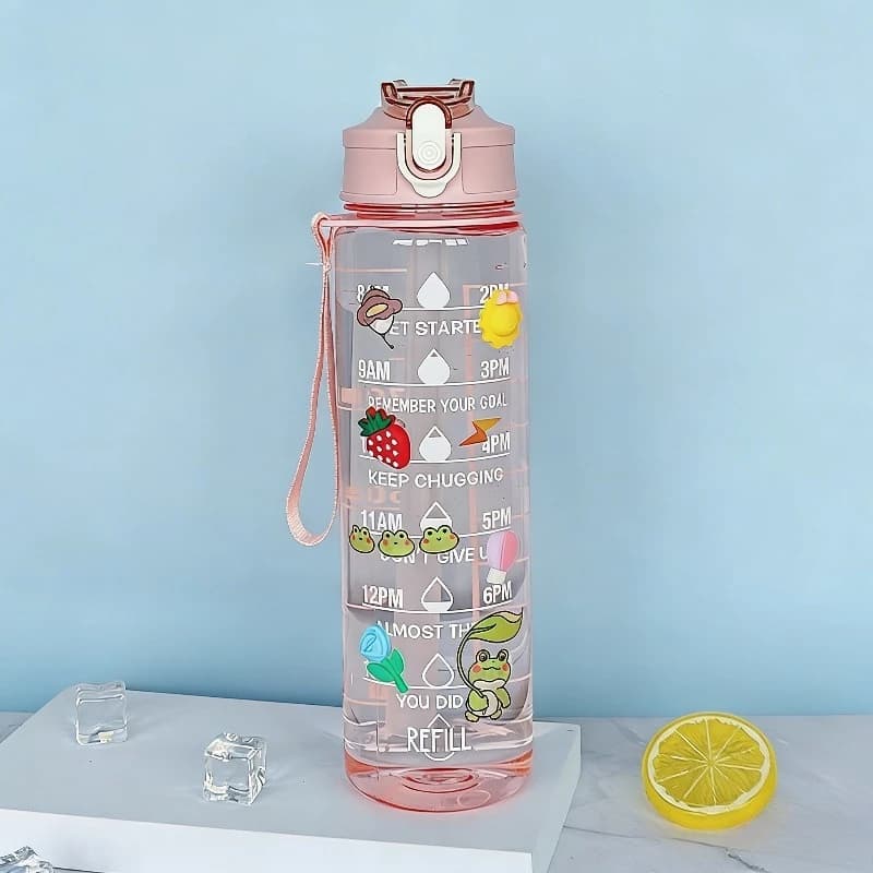 900ml Transparent Plastic Water Bottle with Cannuccia and Handle Cover, Heat Resistant, Gym, School and Open Sports - Model 2026