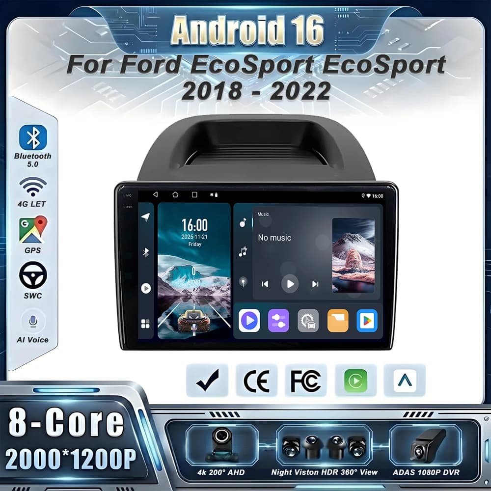 Car GPS Android 16 Auto Radio For Ford EcoSport Eco Sport 2018 - 2022 Stereo Head Unit No 2din DVD QLED Screen Dash Cam 5G BT