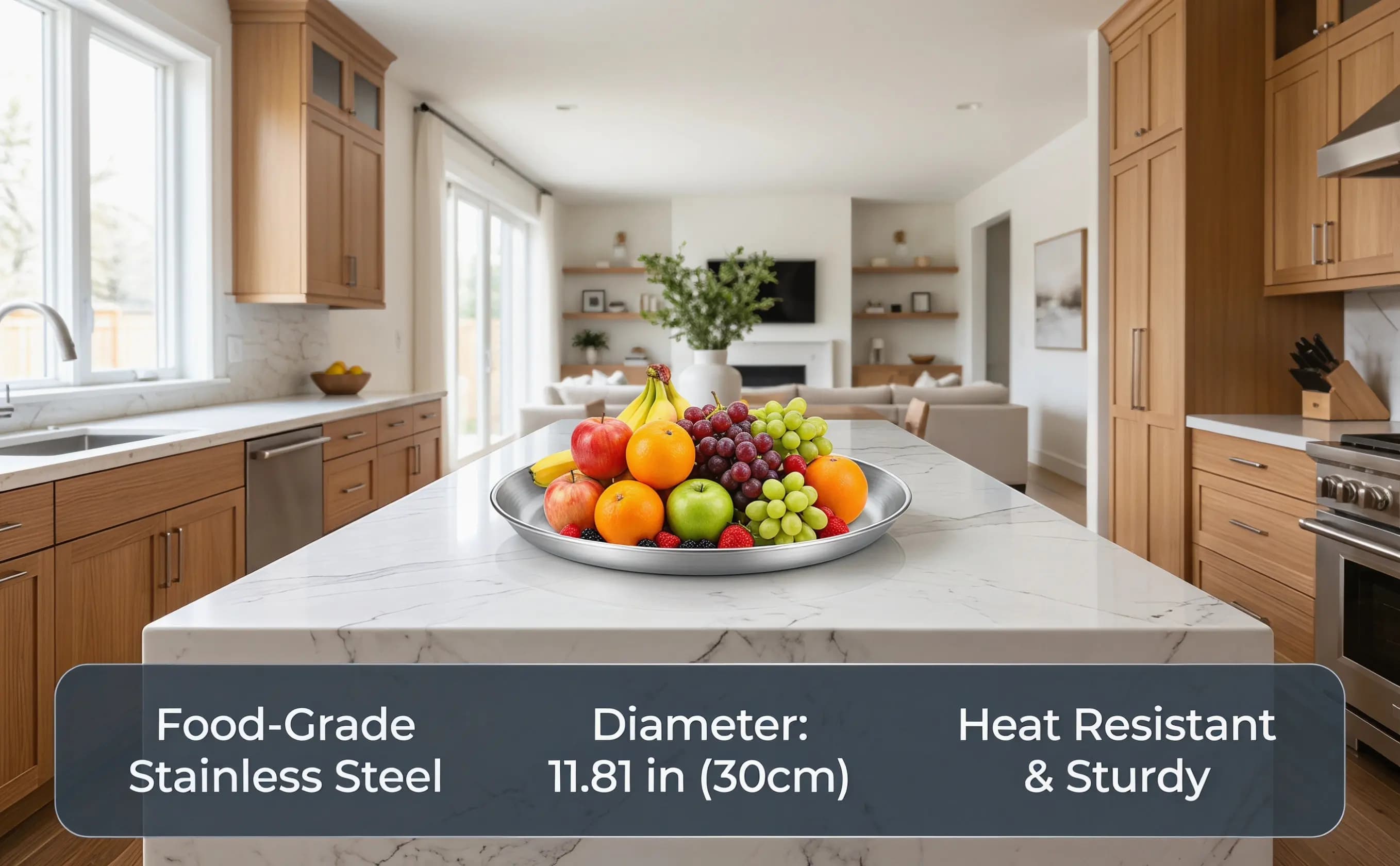 1Pcs Food Grade Stainless Steel Pizza Plate Round Serving Tray Kitchen Dish Home Grill Food Storage Tray High Temp Anti