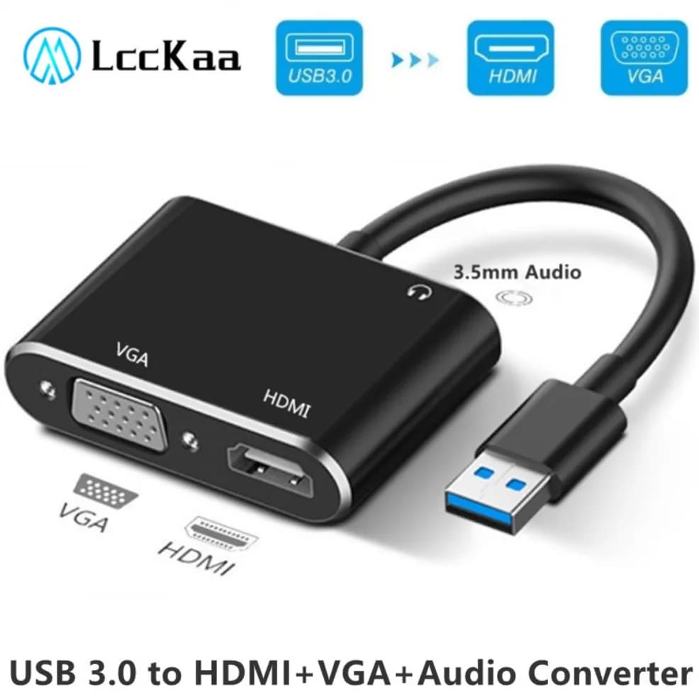 LccKaa VGA adapter compatible with USB 3.0 to HDMI for VGA converter compatible with USB 3.0 to HDMI 2 in1 for MacBook Windows 7/8/10 OS