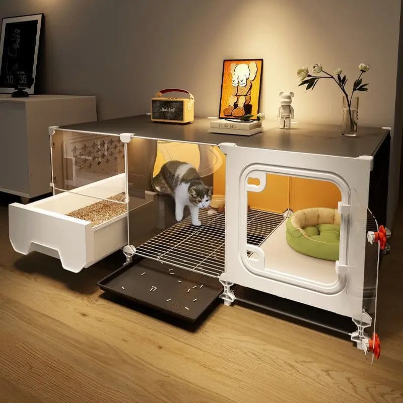 Combo Gabbia e Lettiera per Gatti per Piccoli Spazi, Armadio per Gatti da Interno, Villa per Gatti con Una Camera da Letto e Un Bagno