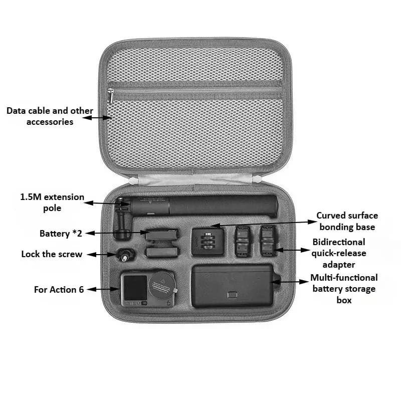 For DJI Osmo Action 6 PU Leather Handbag Anti-pressure Storage Box Shoulder Bag Hard Shell Carrying Suitcase Camera Accessories