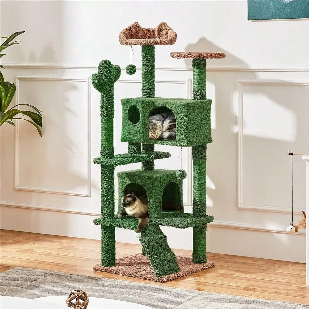 1 Pezzo Albero per Gatti a Forma di Cactus con Cuccia e Postazione Rilassante