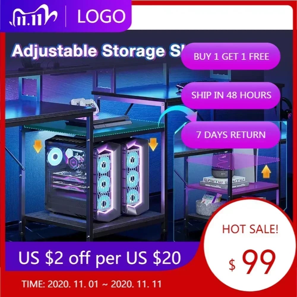 Offerta imperdibile: Scrivania da gaming Coleshome da 98 pollici per 2 persone con ripiani portaoggetti - Scrivania doppia lunga per computer da casa e ufficio con ricarica USB