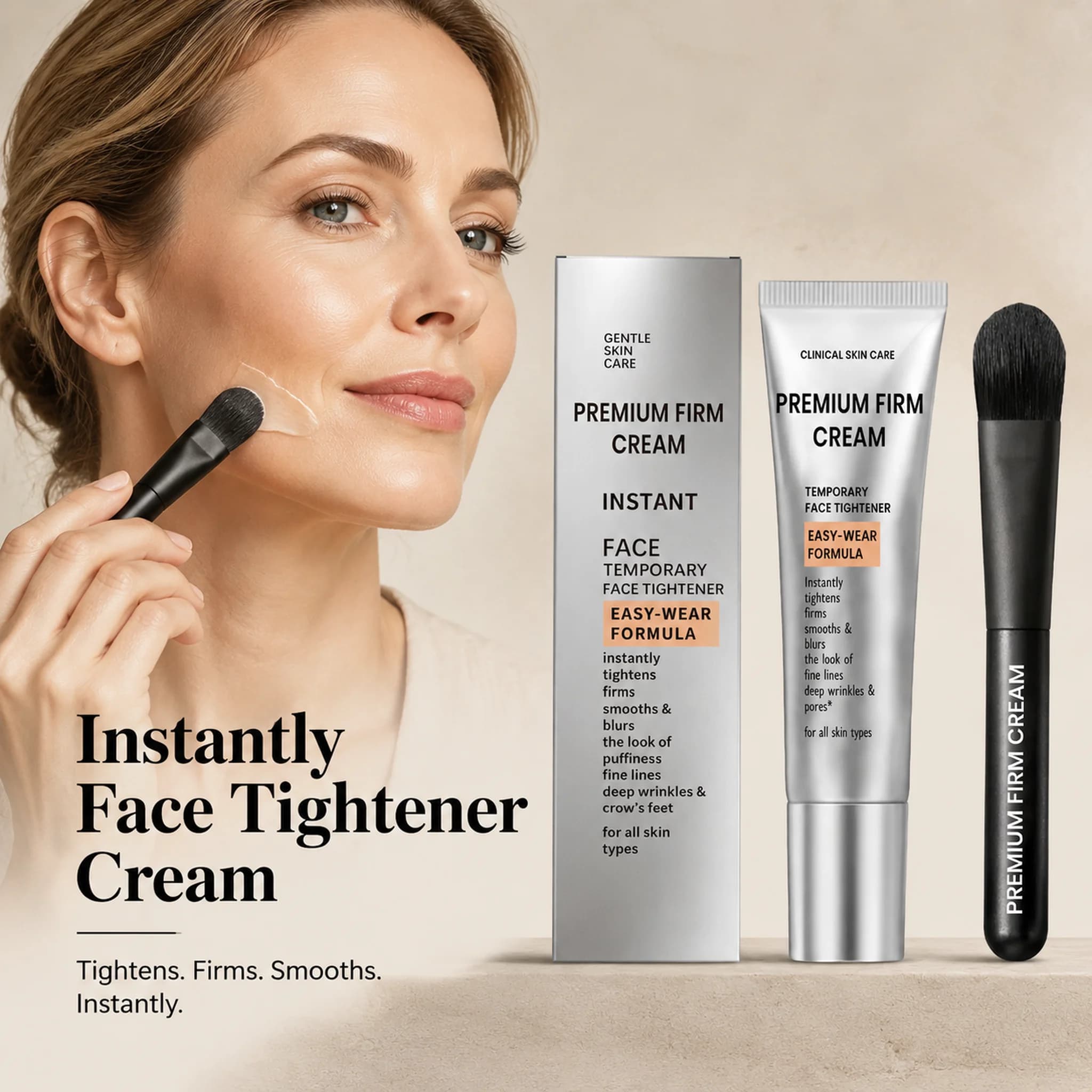 Instant Face Tightener Cream With Brush | Lift Smooth Finish Deep Wrinkle Care Hydrate Natrual Look Facial Firming Primer Makeup