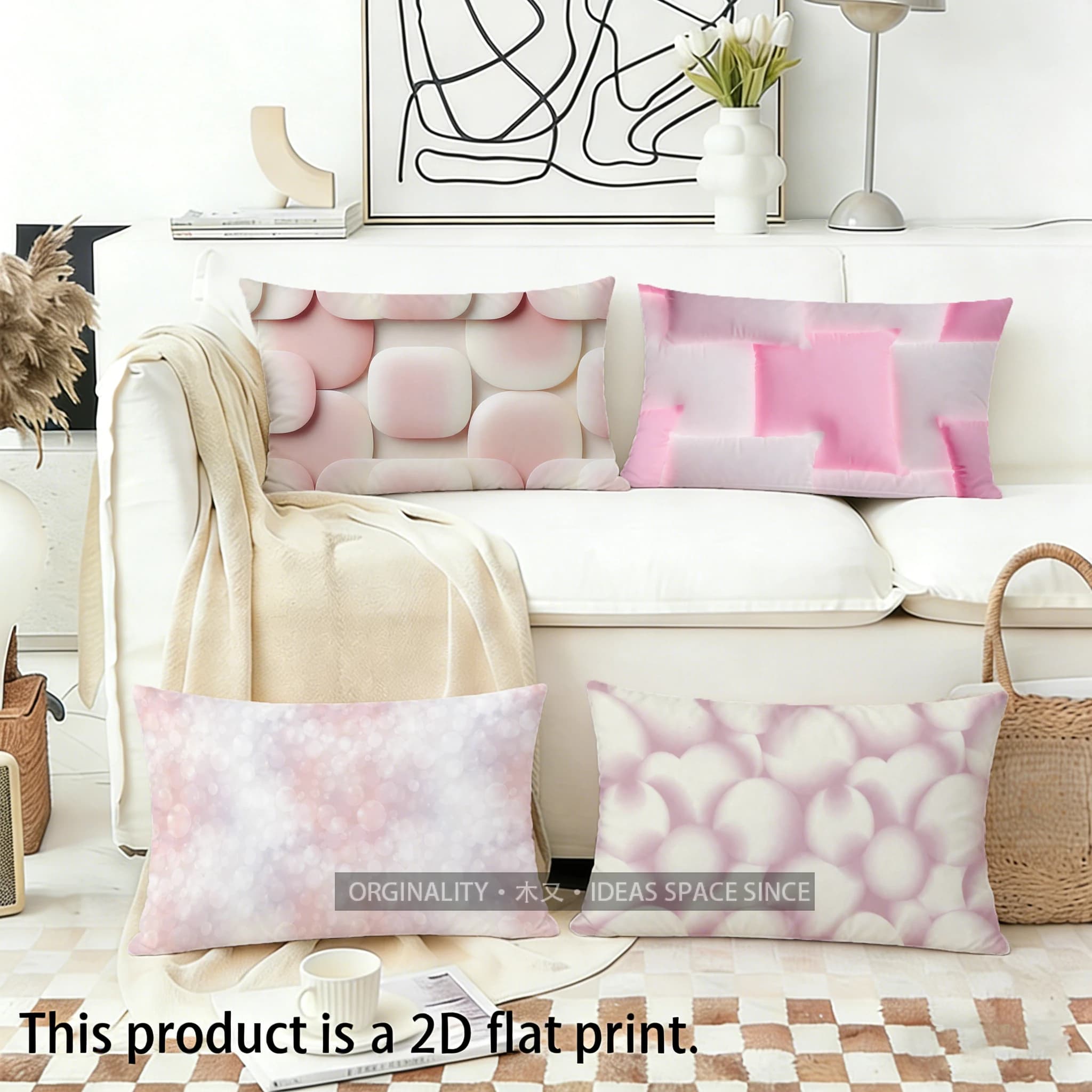 Federa per cuscino con motivo astratto rosa, adatta per divano, camera da letto, auto, cuscino rettangolare per la schiena